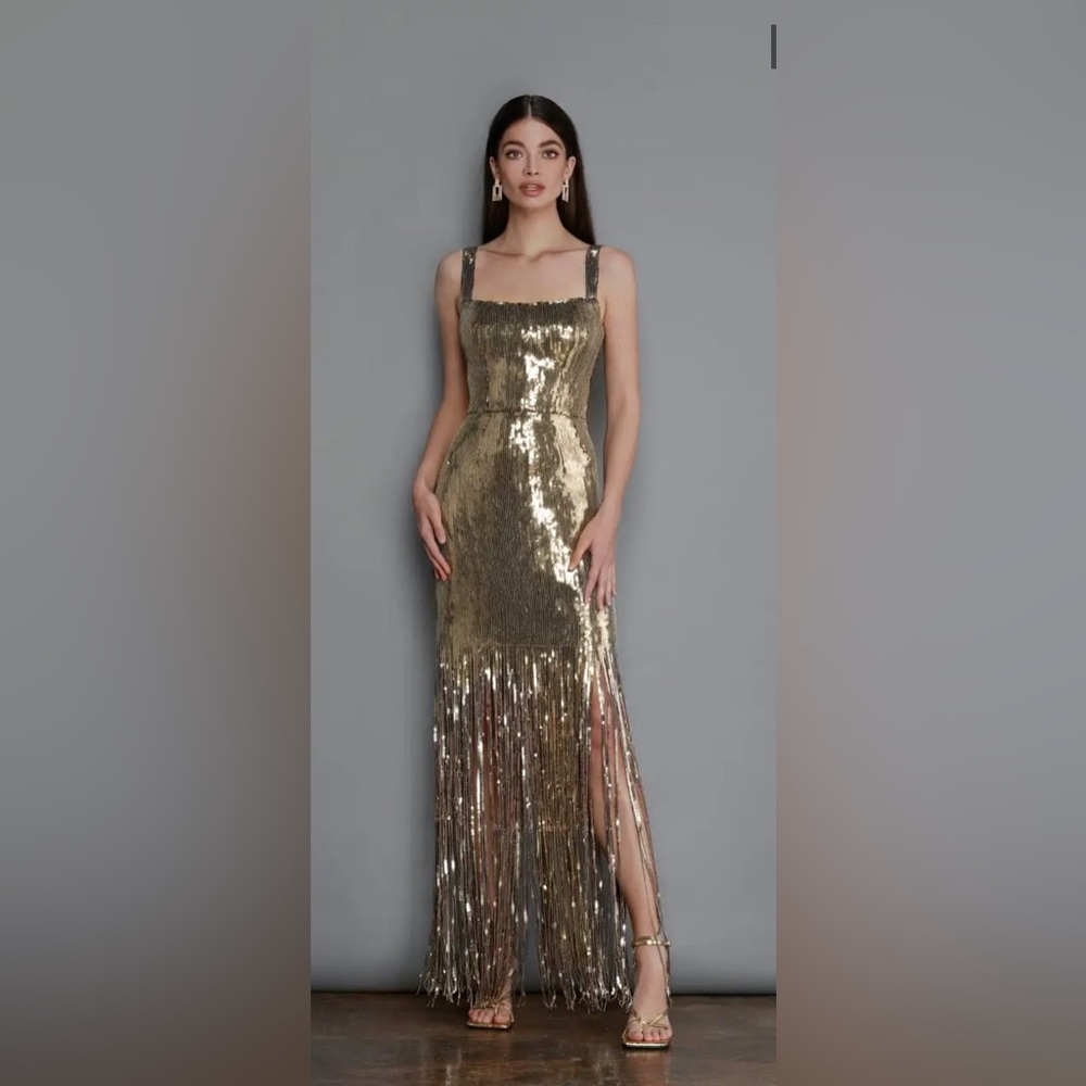 Bronx and Banco Cherie Gold Maxi Dress Black Tie Wedding Guest